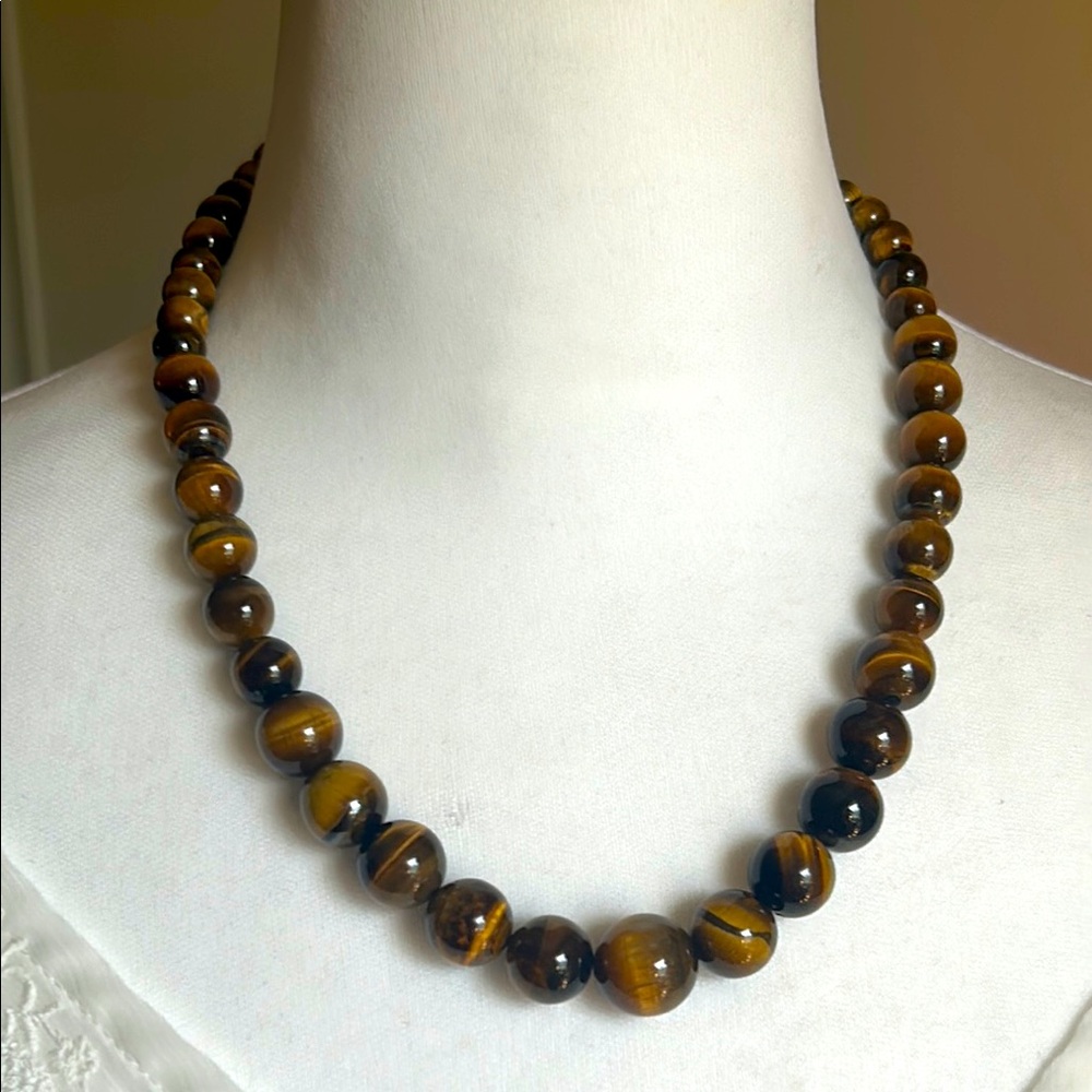 Handcrafted Tigers Eye Gemstone Graduated Beaded Statement Necklace